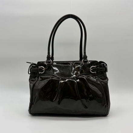Salvatore Ferragamo Gancini Tote Lackleder Dunkelolive – Vintage