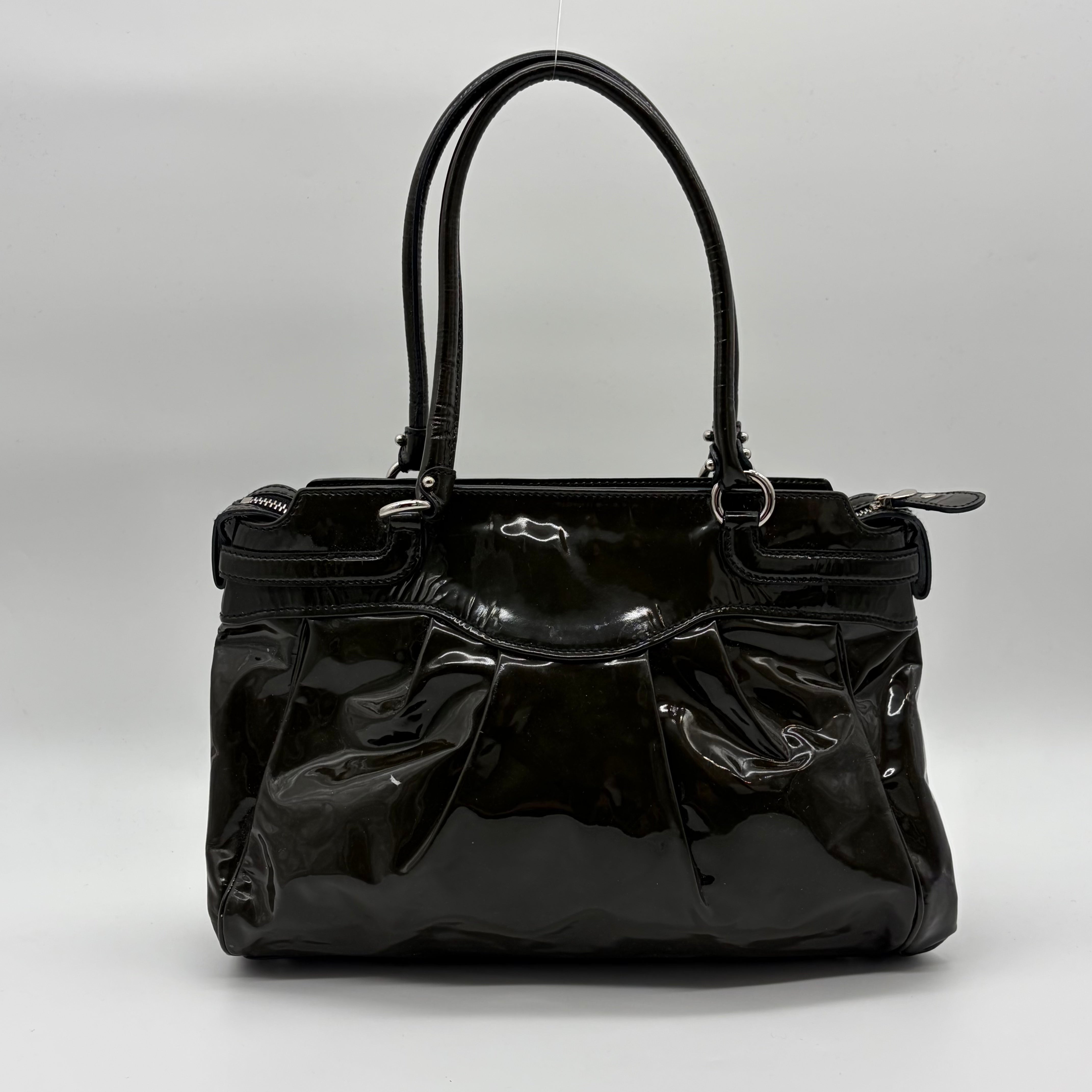 Salvatore Ferragamo Gancini Tote Lackleder Dunkelolive – Vintage