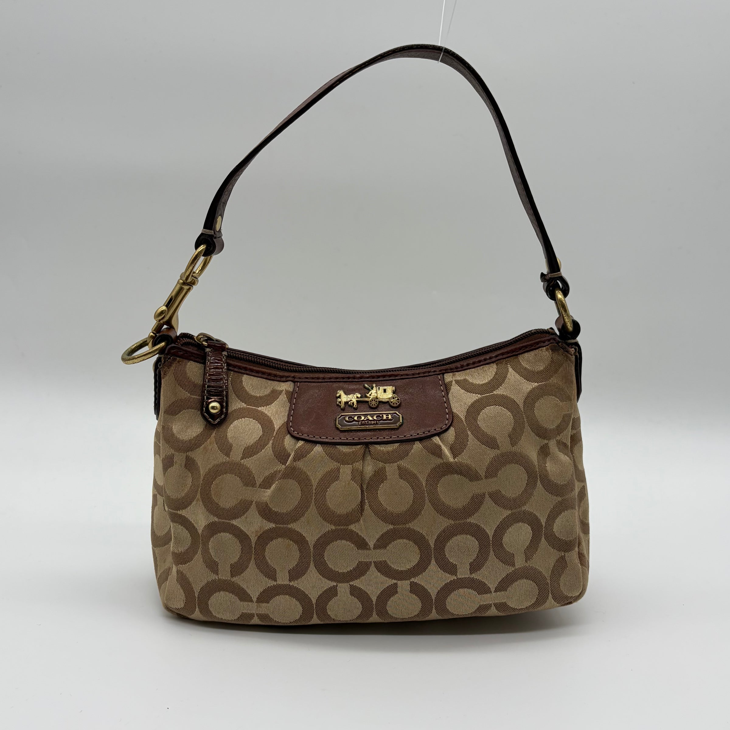 Coach Madison Op Art Pouch Khaki/Mahagoni Mini-Tasche – vintage designer handbag