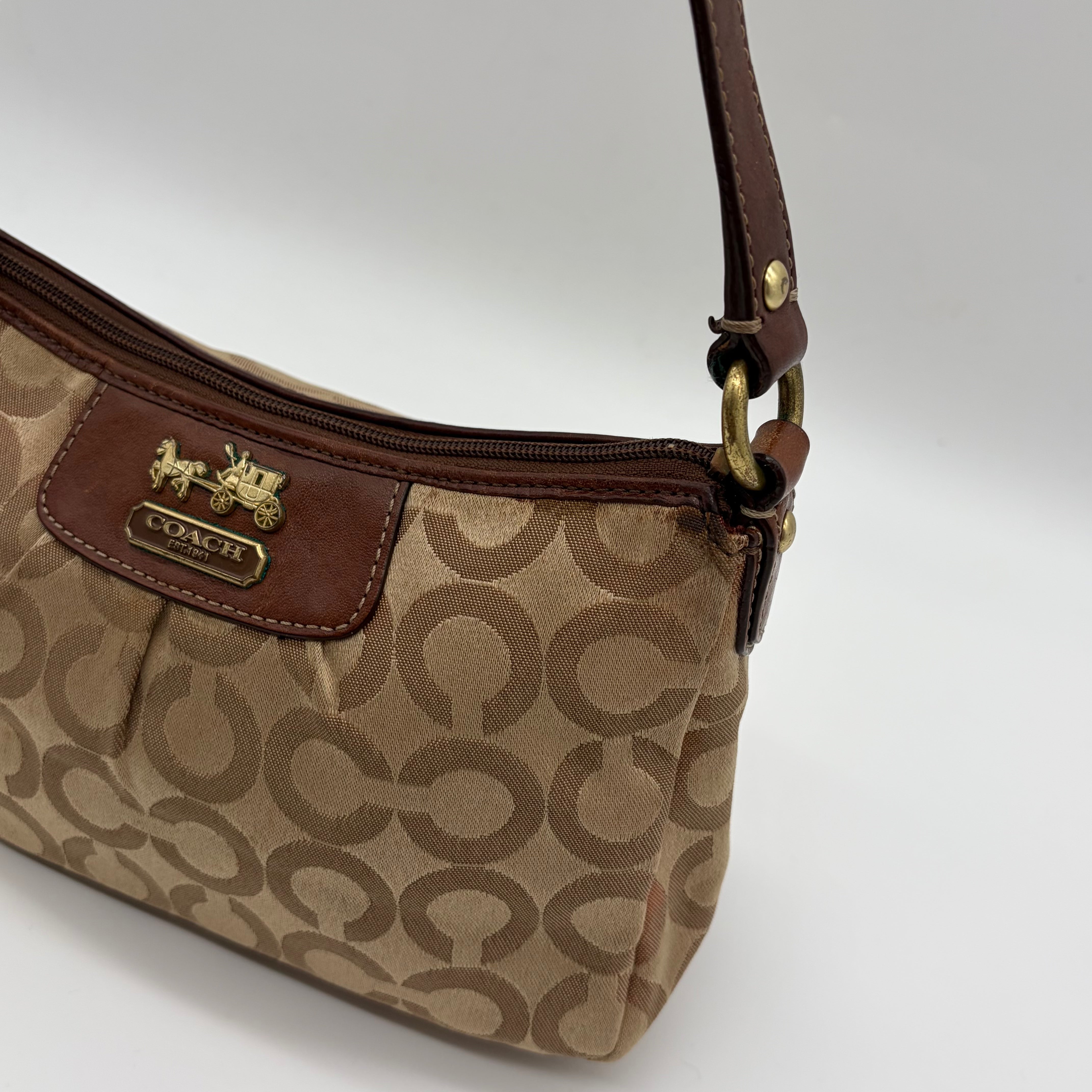 Coach Madison Op Art Pouch Khaki/Mahagoni Mini-Tasche – Vintage
