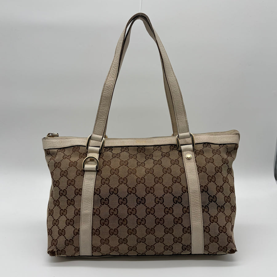 Gucci Abbey D-Ring Tote Cream/Beige GG Canvas – vintage designer handbag