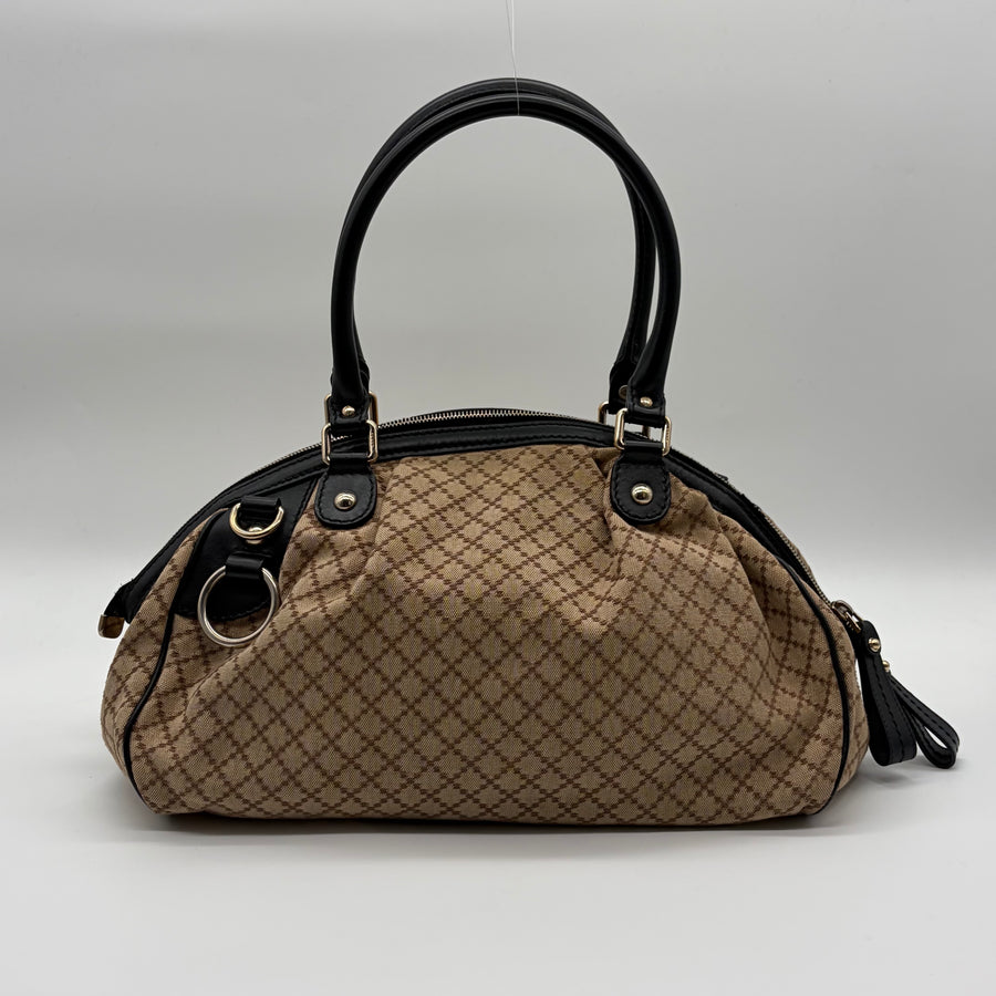 Gucci Sukey Boston Bag Diamante Canvas Beige/Schwarz – vintage designer handbag