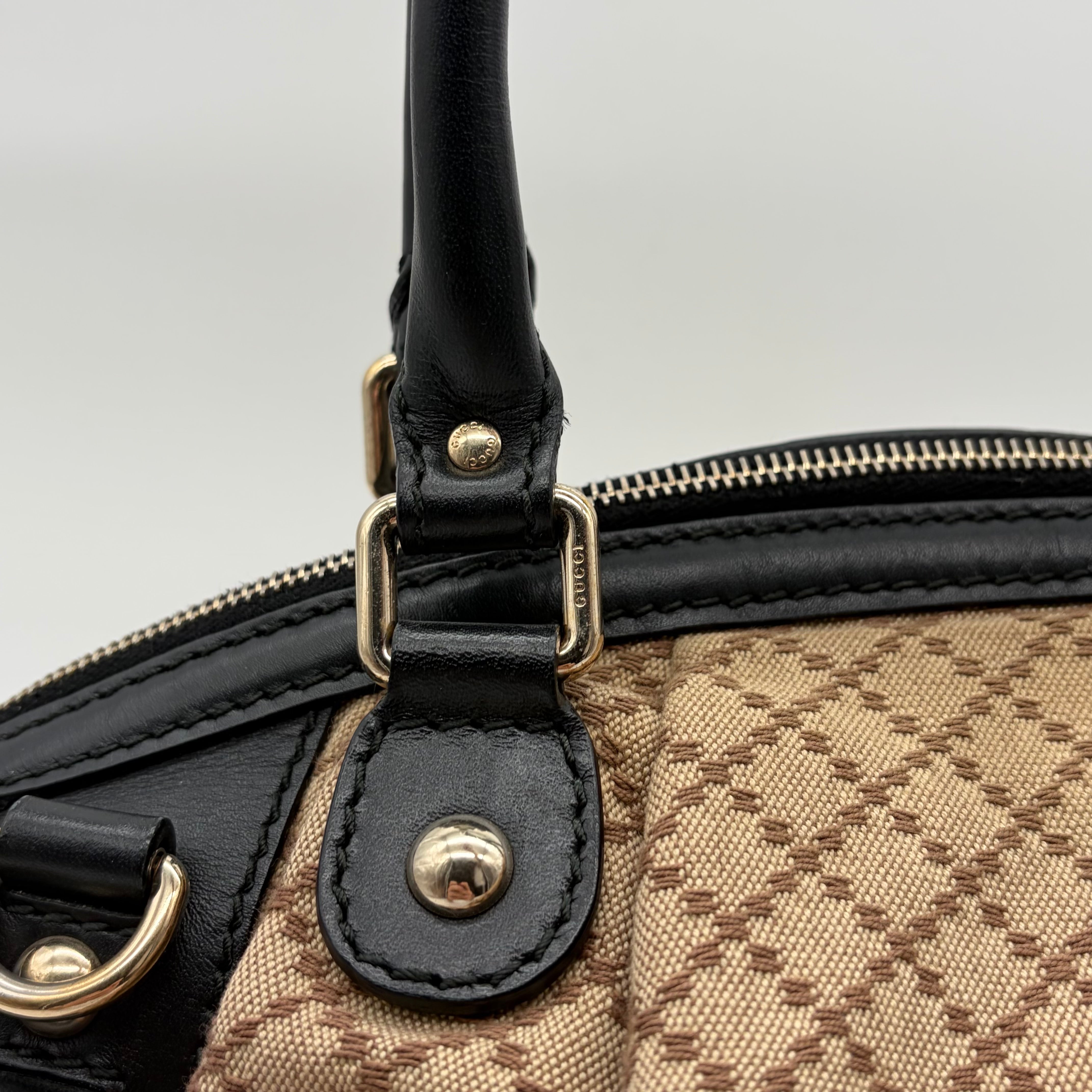 Gucci Sukey Boston Bag Diamante Canvas Beige/Schwarz – Vintage