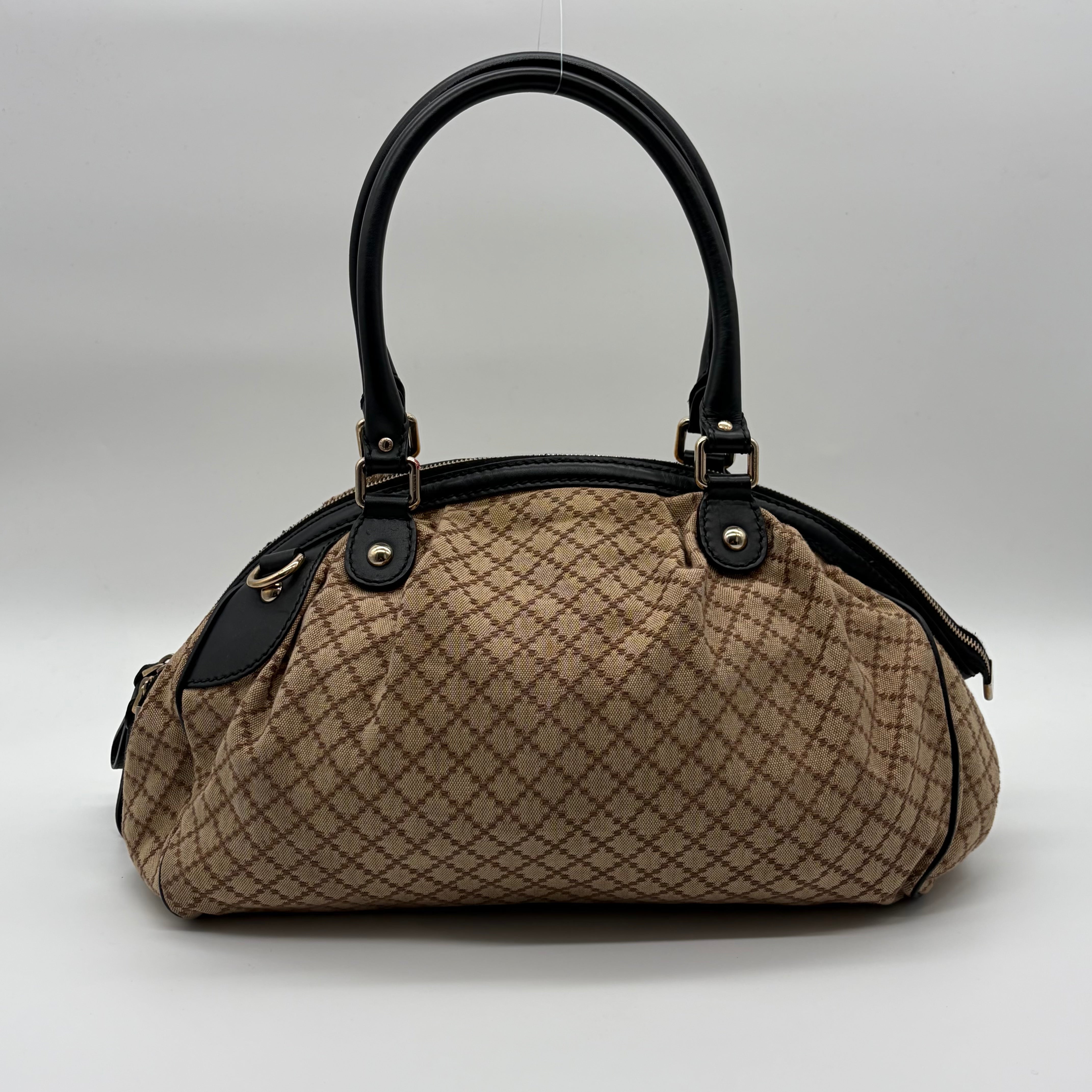 Gucci Sukey Boston Bag Diamante Canvas Beige/Schwarz – Vintage