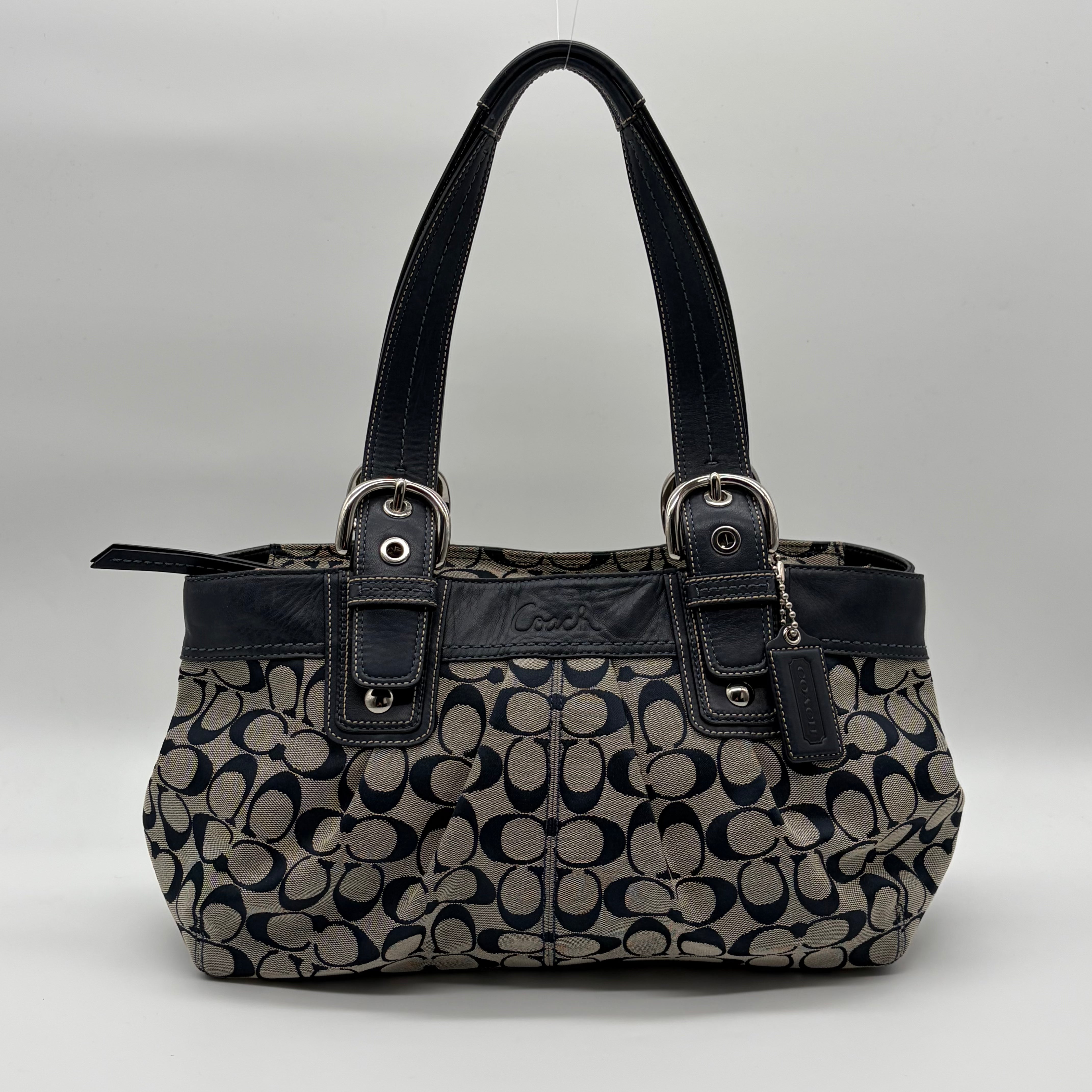 Coach Soho Pleated Signature Tote Khaki/Navy – Vintage