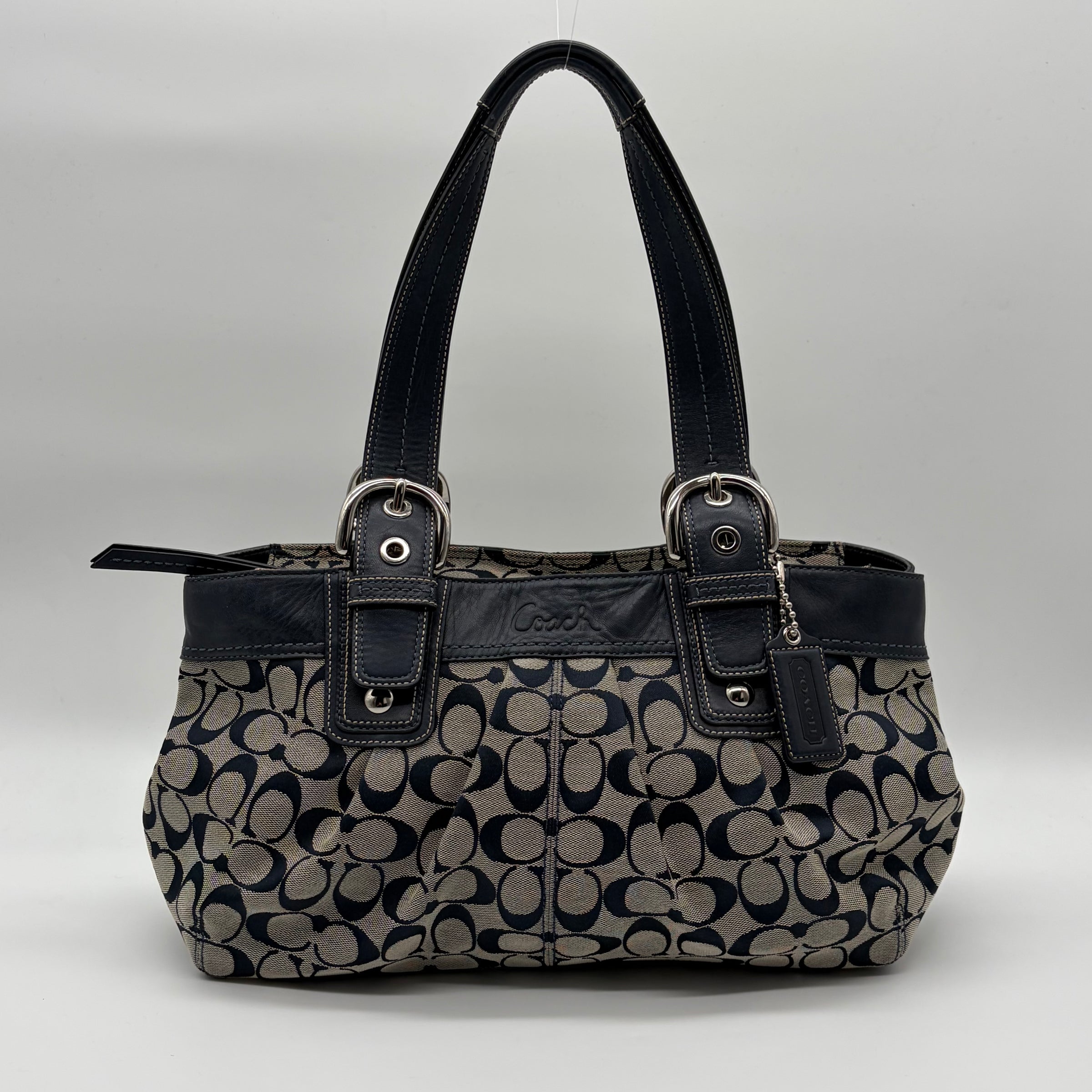 Coach Soho Pleated Signature Tote Khaki/Navy – vintage designer handbag