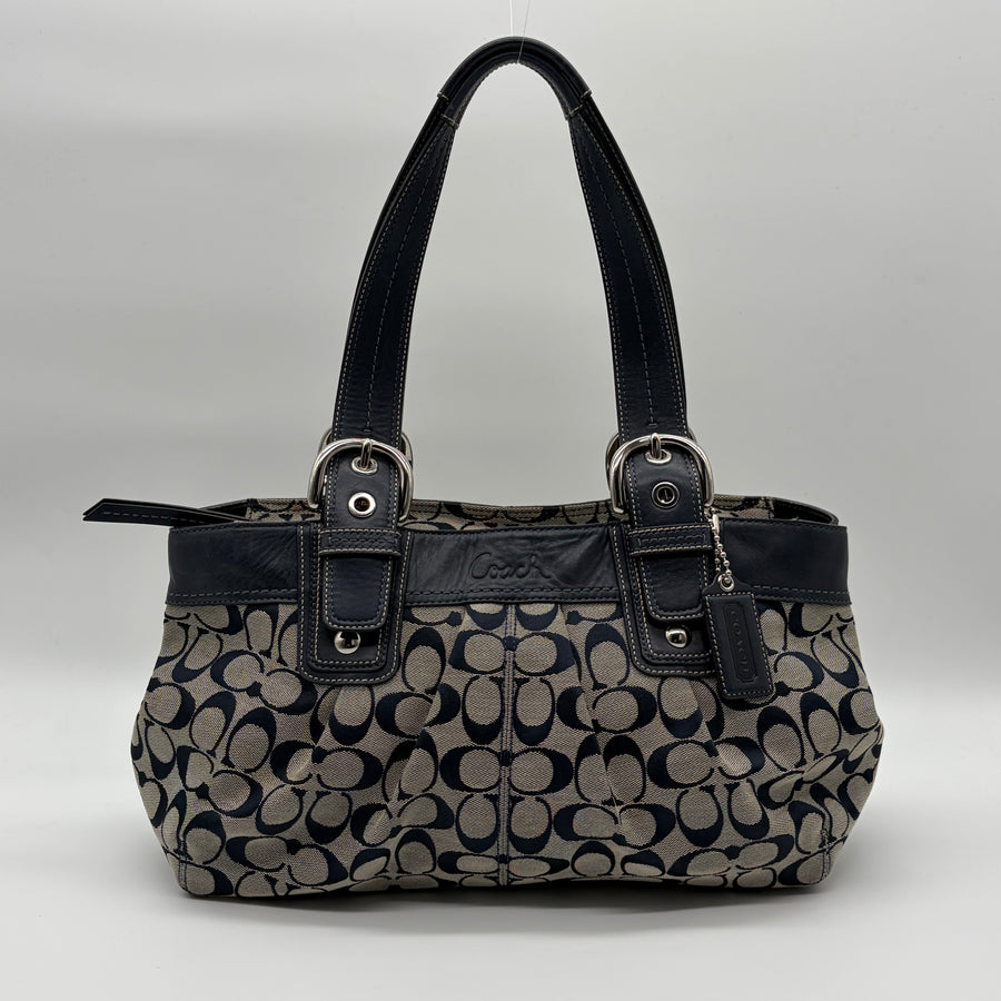Coach Soho Pleated Signature Tote Khaki/Navy – vintage designer handbag