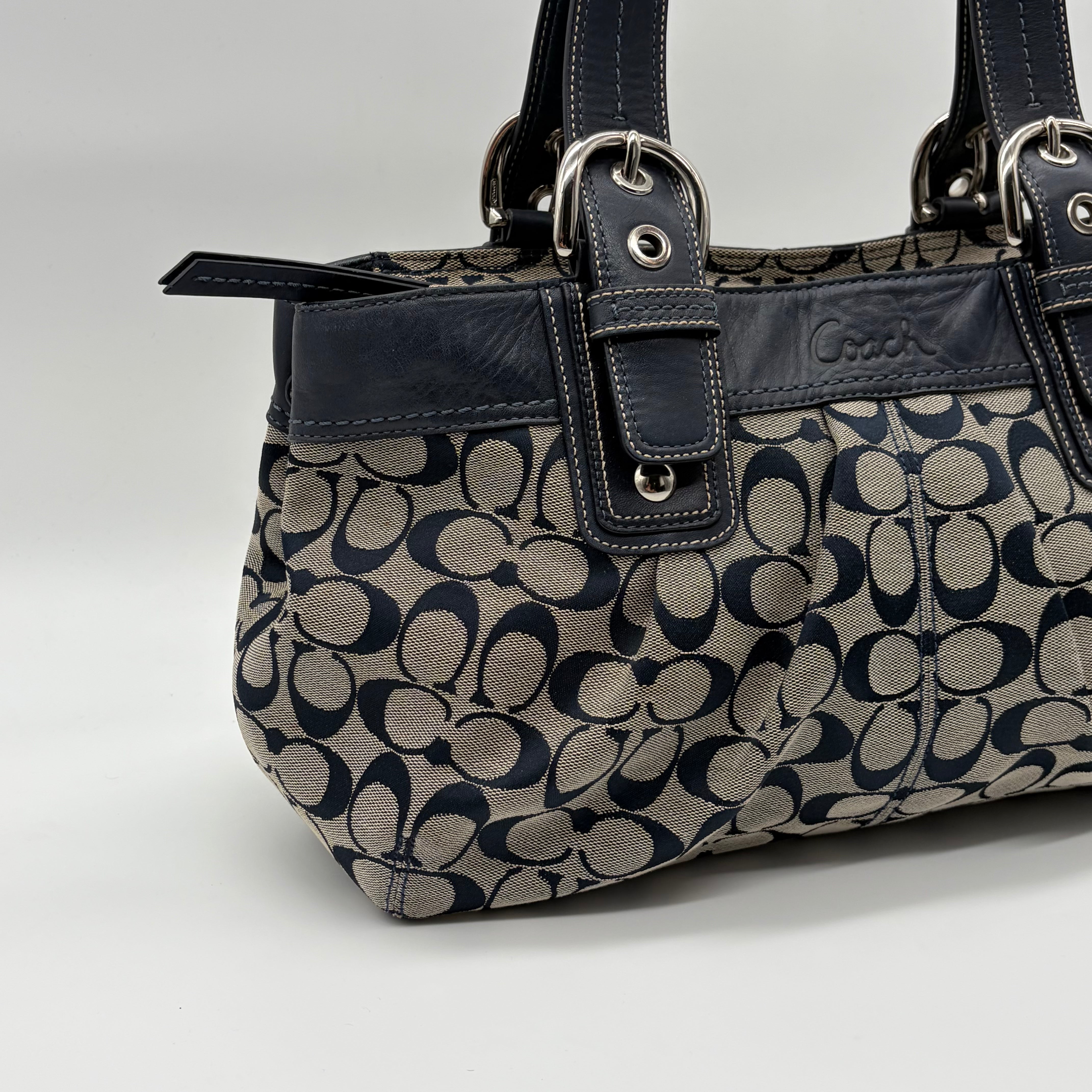 Coach Soho Pleated Signature Tote Khaki/Navy – Vintage