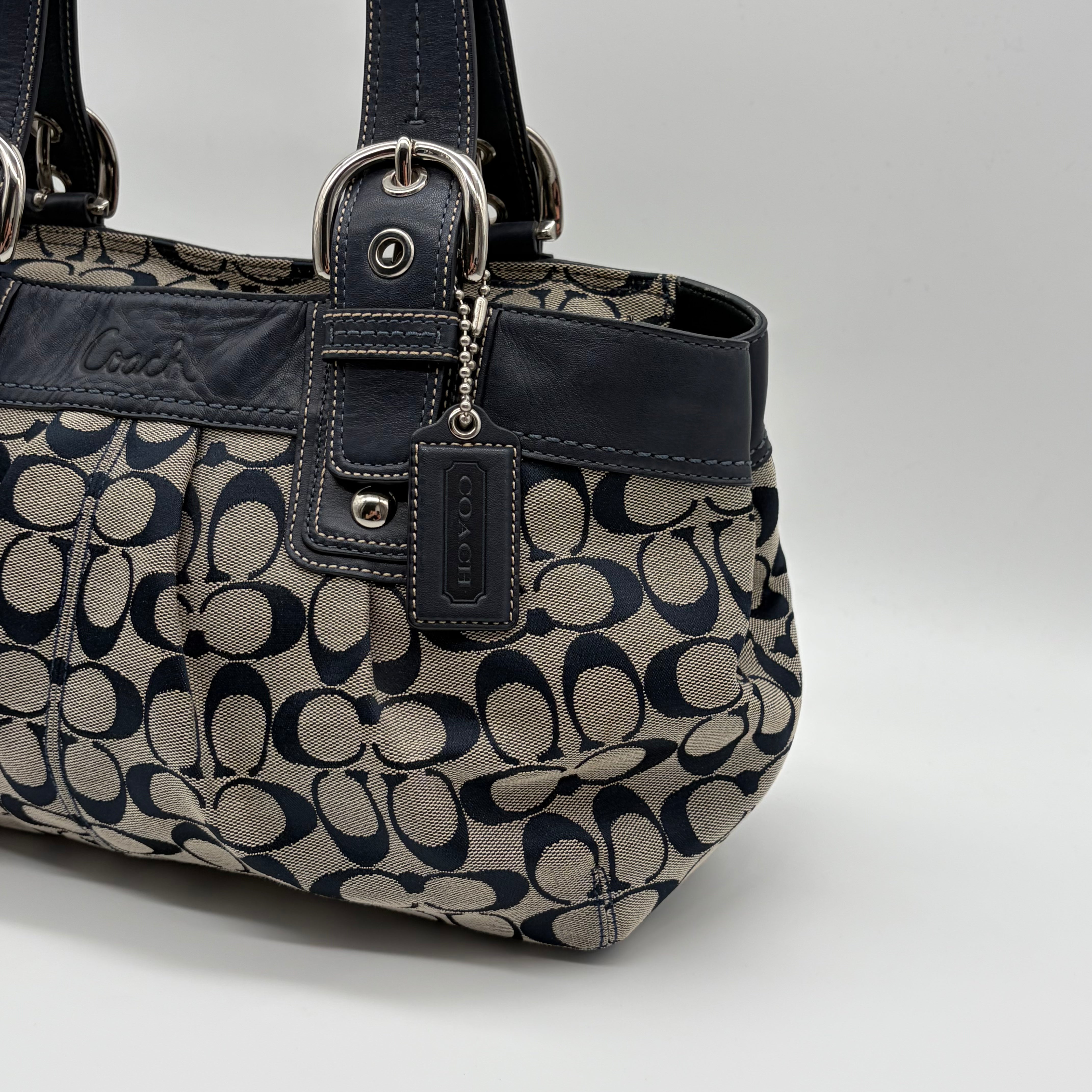 Coach Soho Pleated Signature Tote Khaki/Navy – Vintage