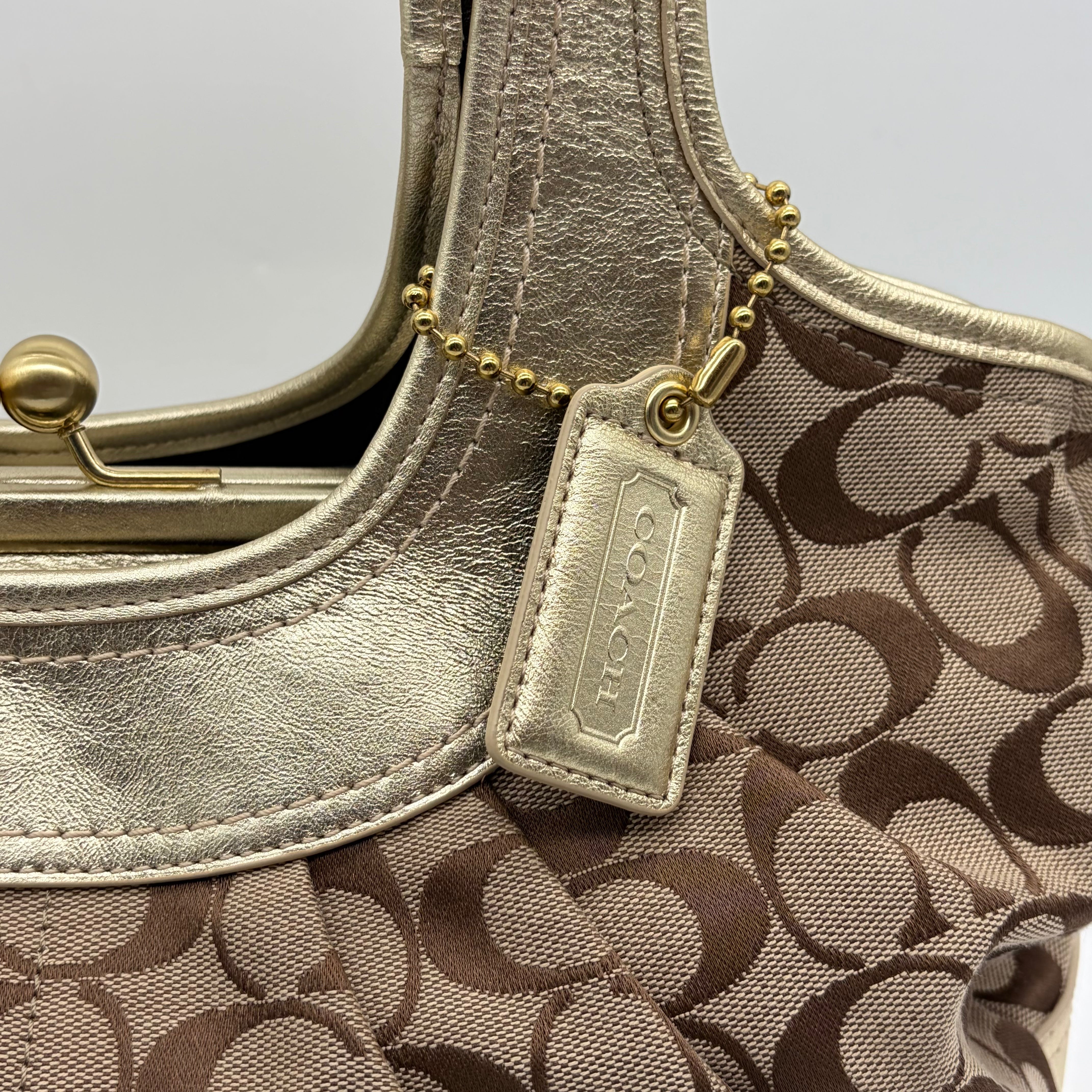 Coach Signature Hobo Metallic Leather Beige Gold – Vintage Frame