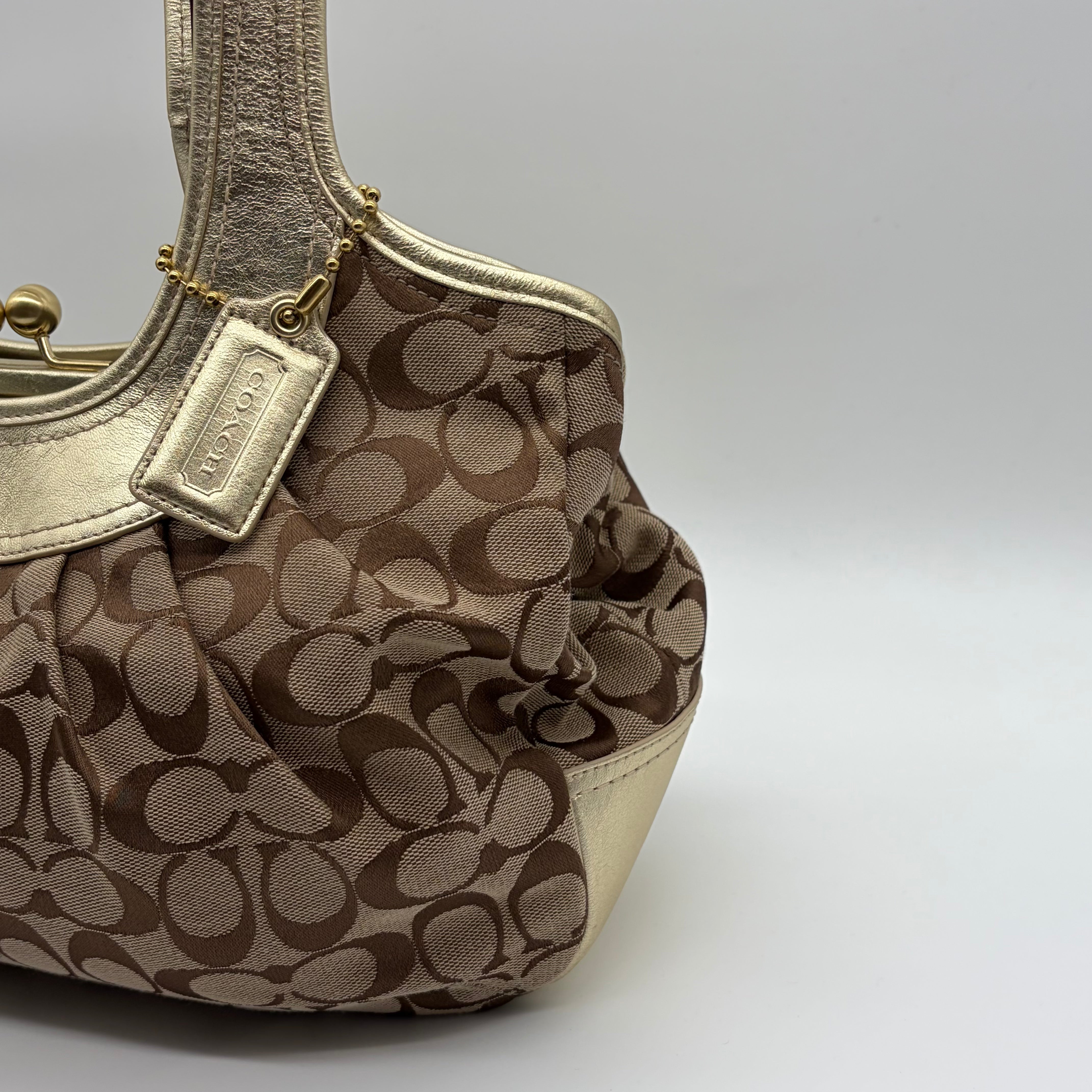 Coach Signature Hobo Metallic Leather Beige Gold – Vintage Frame