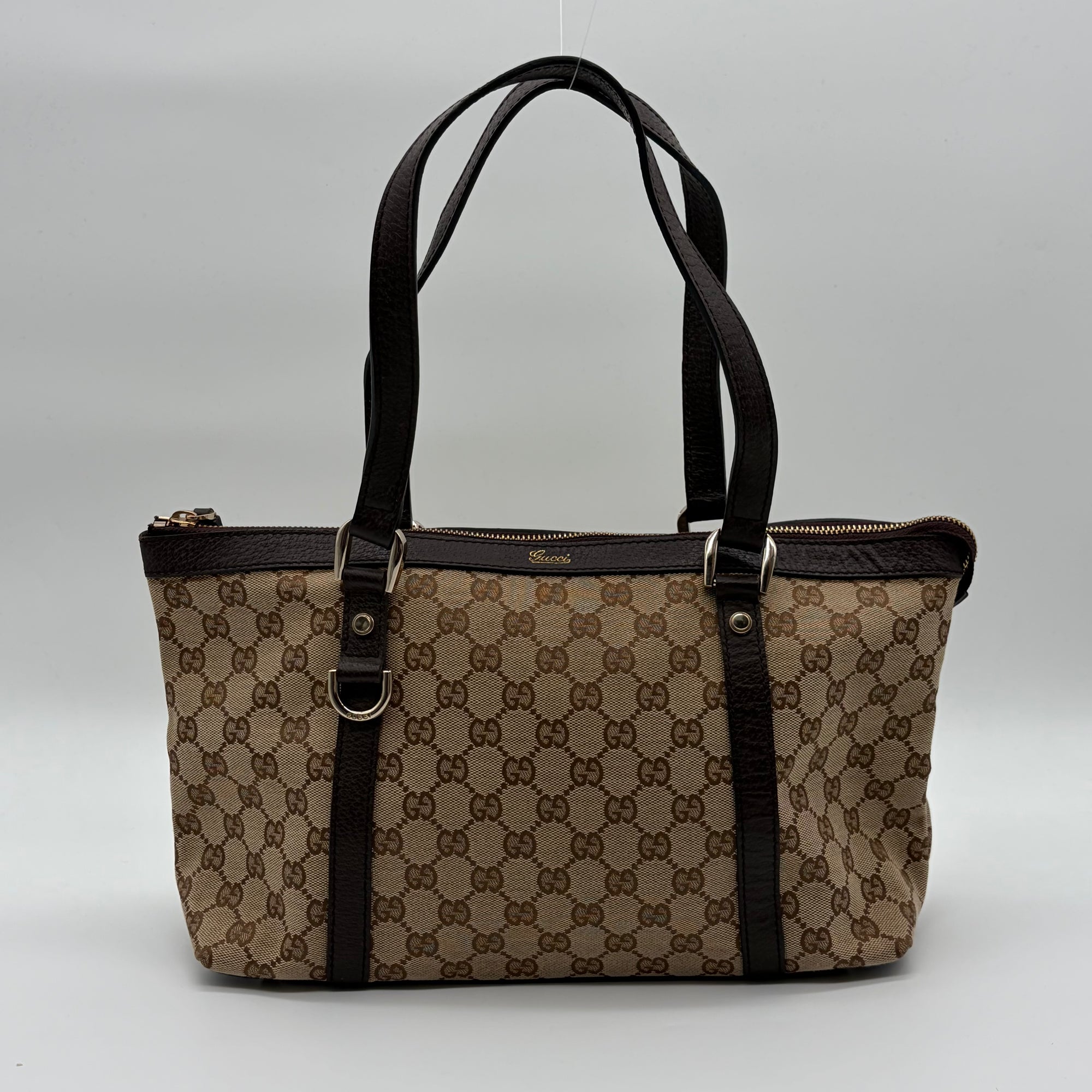 Gucci Abbey D-Ring Tote Beige/Ebony GG Canvas – vintage designer handbag