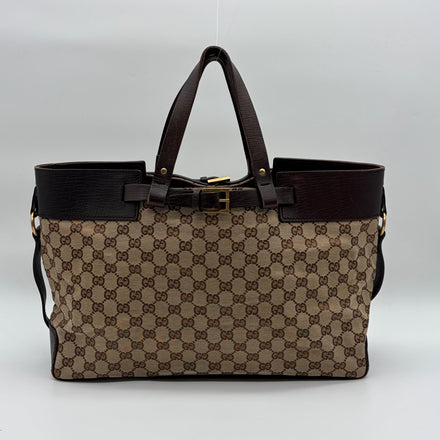 Gucci GG Monogram Canvas Tote Schwarz Leder – Vintage