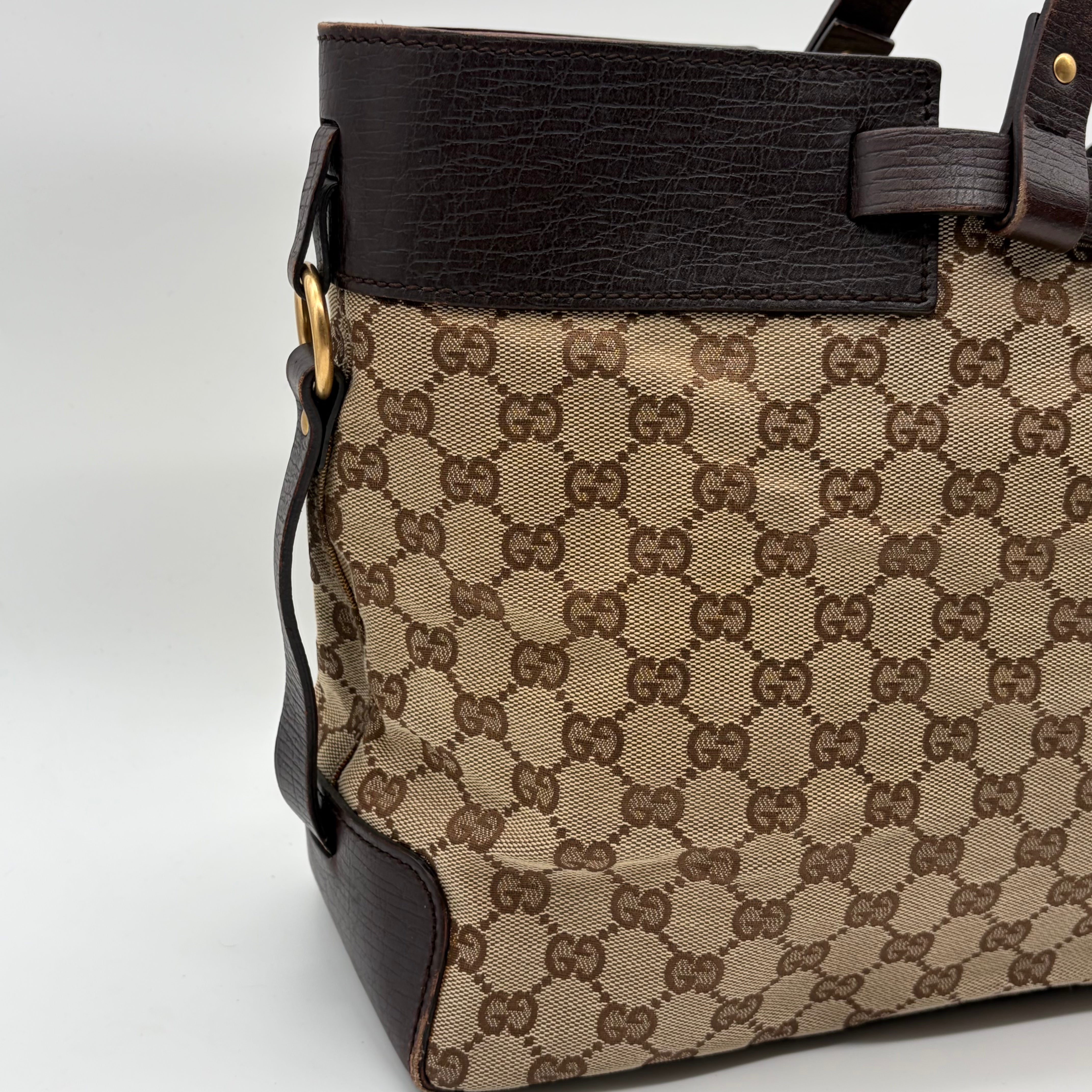 Gucci GG Monogram Canvas Tote Schwarz Leder – Vintage