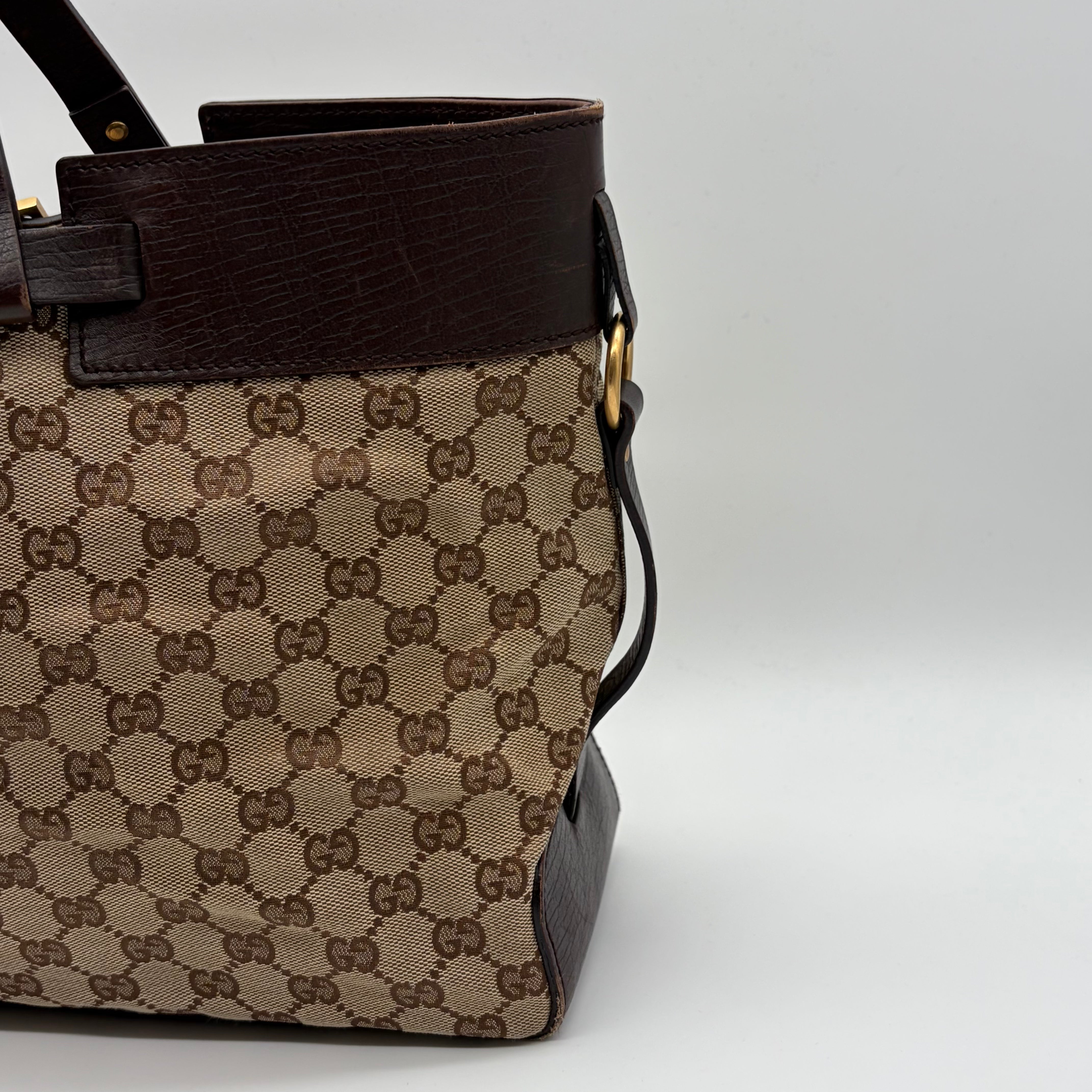Gucci GG Monogram Canvas Tote Schwarz Leder – Vintage