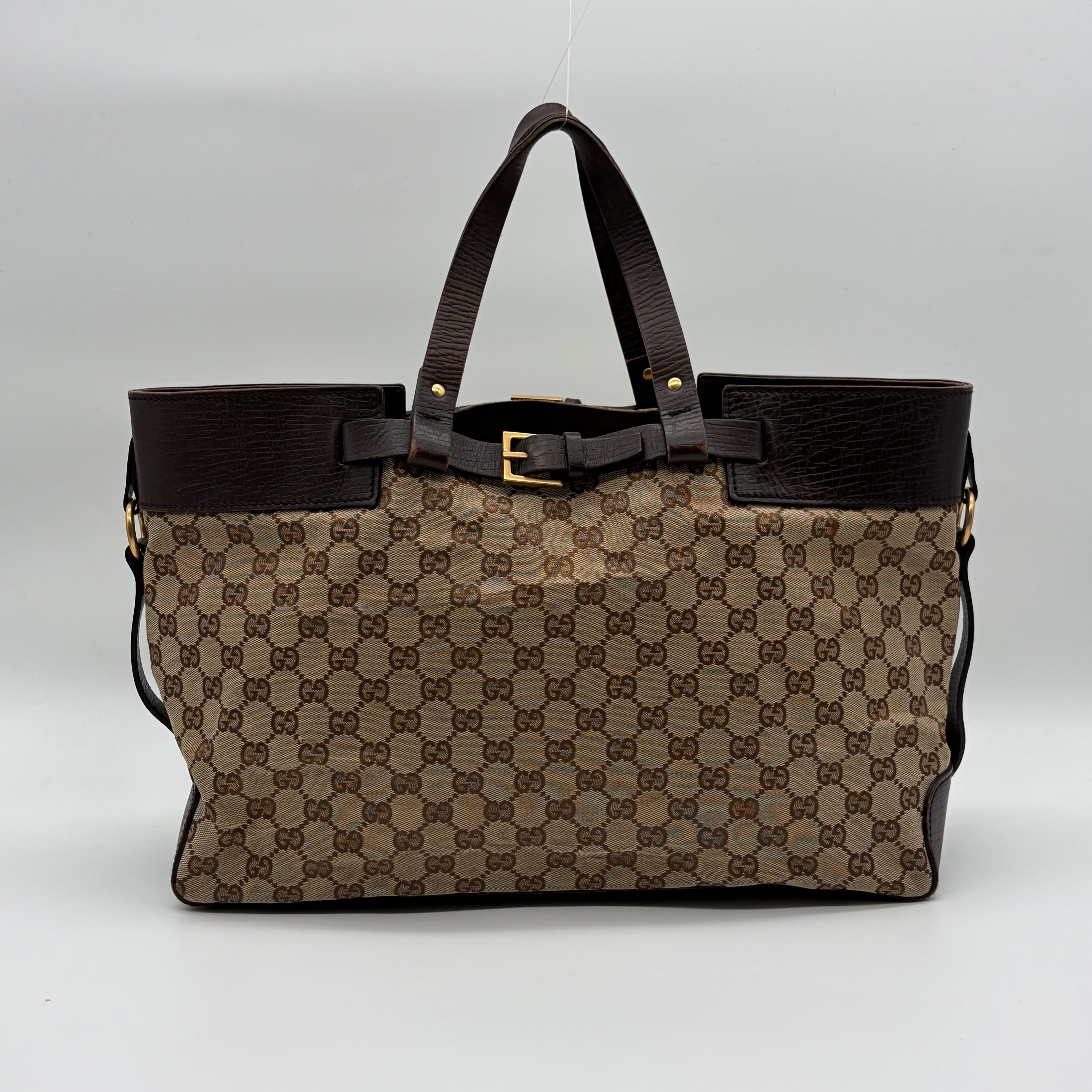 Gucci GG Monogram Canvas Tote Schwarz Leder – Vintage