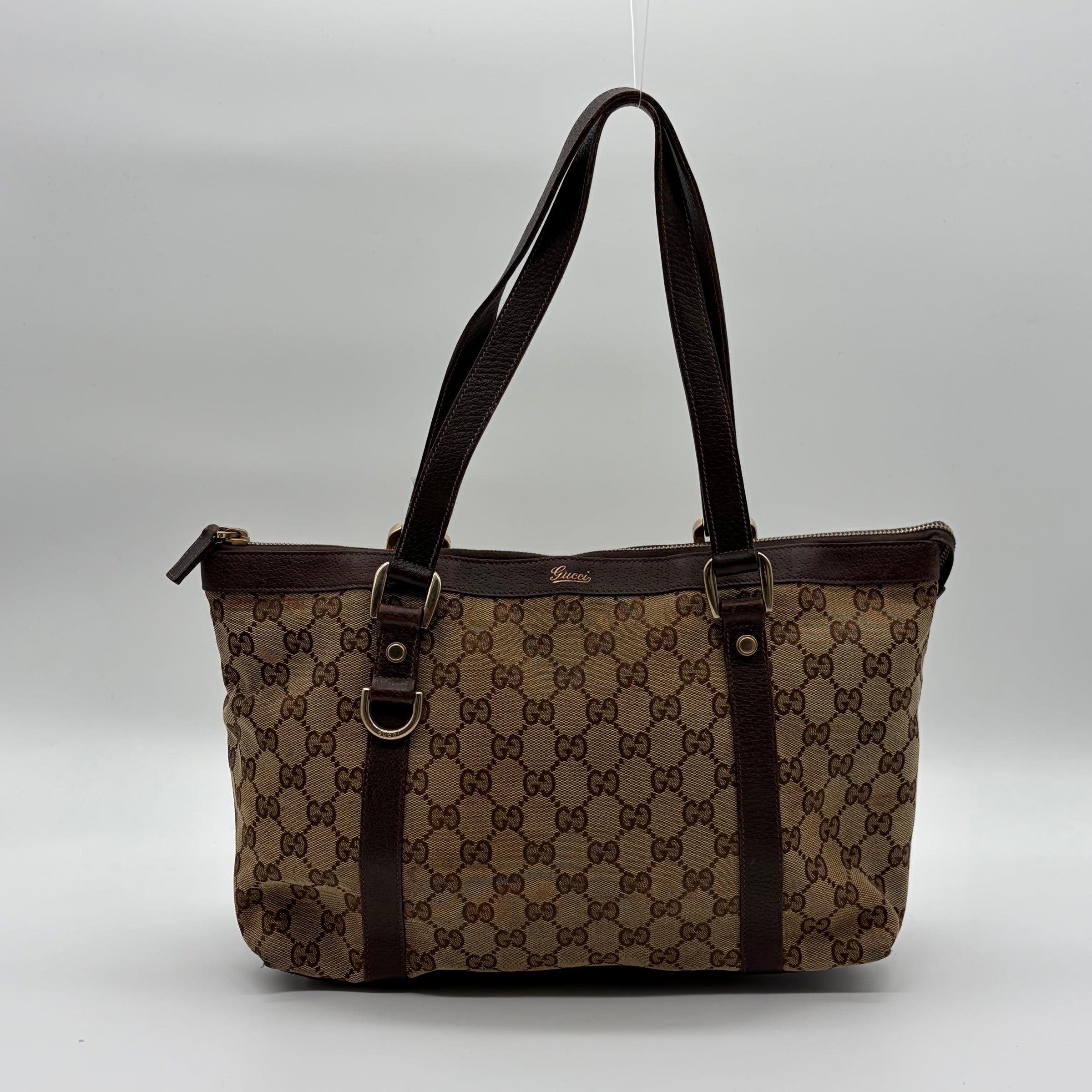 Gucci Abbey D-Ring Tote GG Canvas Beige/Ebony – vintage designer handbag