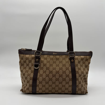 Gucci Abbey D-Ring Tote GG Canvas Beige Dark Brown – Vintage