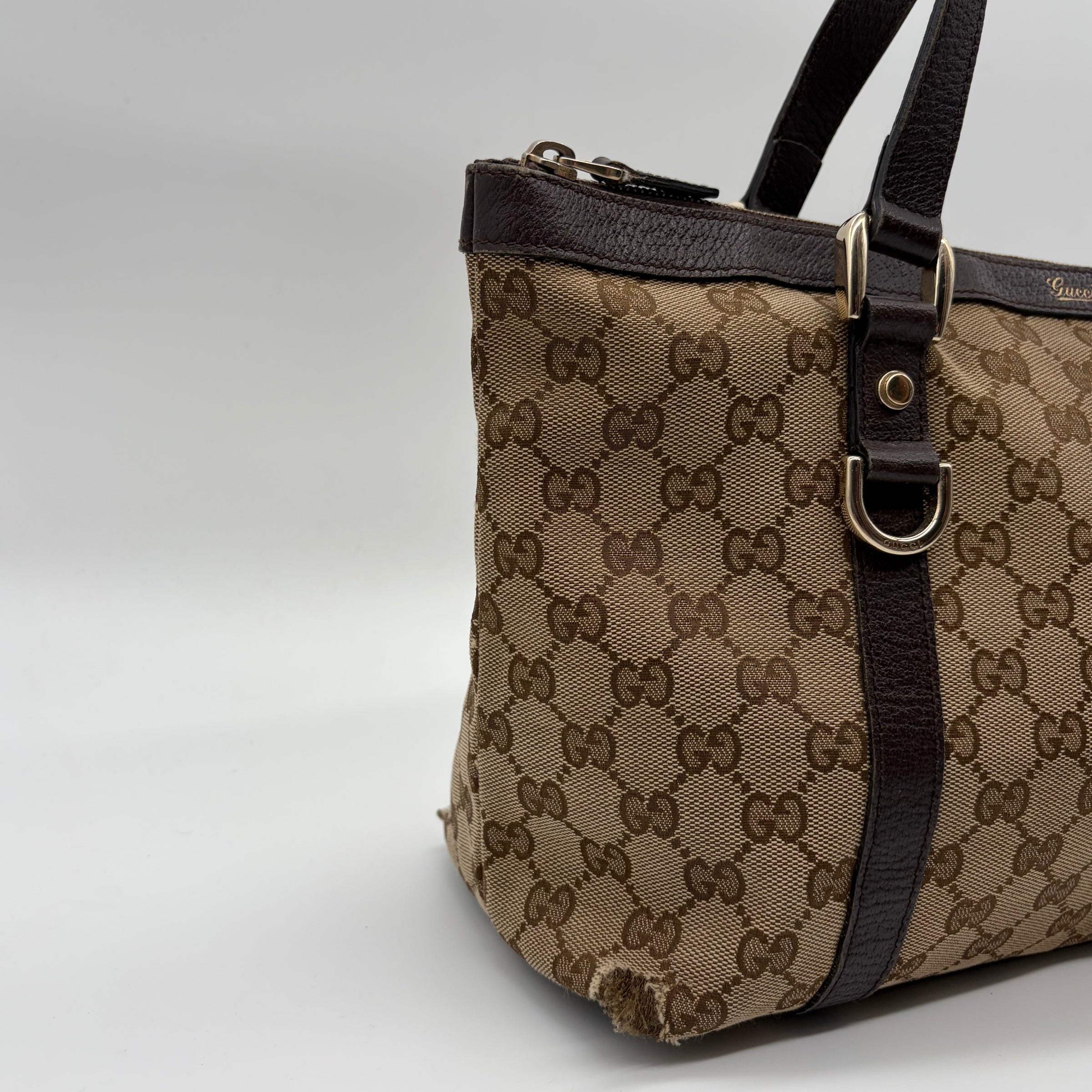 Gucci Abbey D-Ring Tote GG Canvas Beige Dark Brown – detail view 1