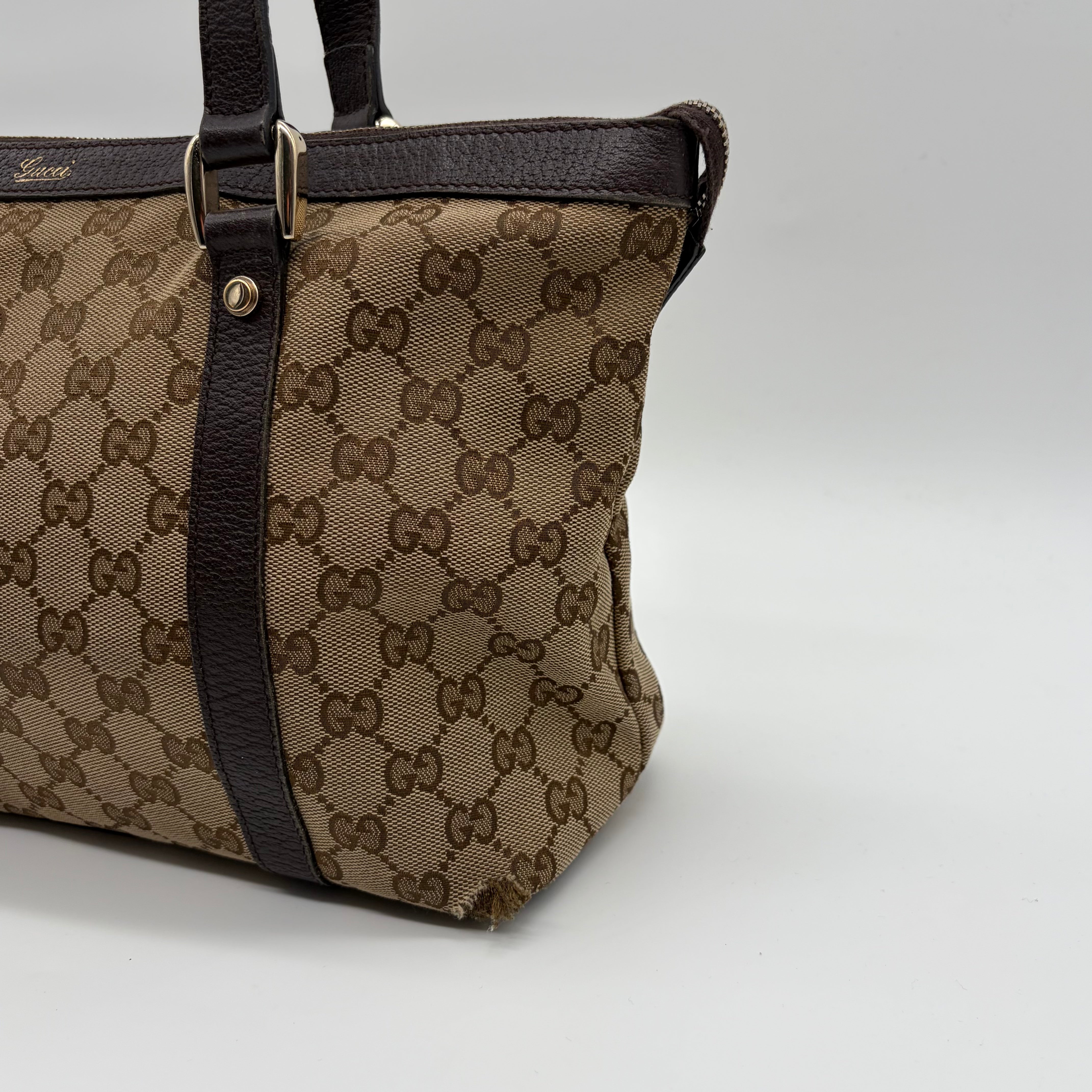 Gucci Abbey D-Ring Tote GG Canvas Beige Dark Brown – Vintage