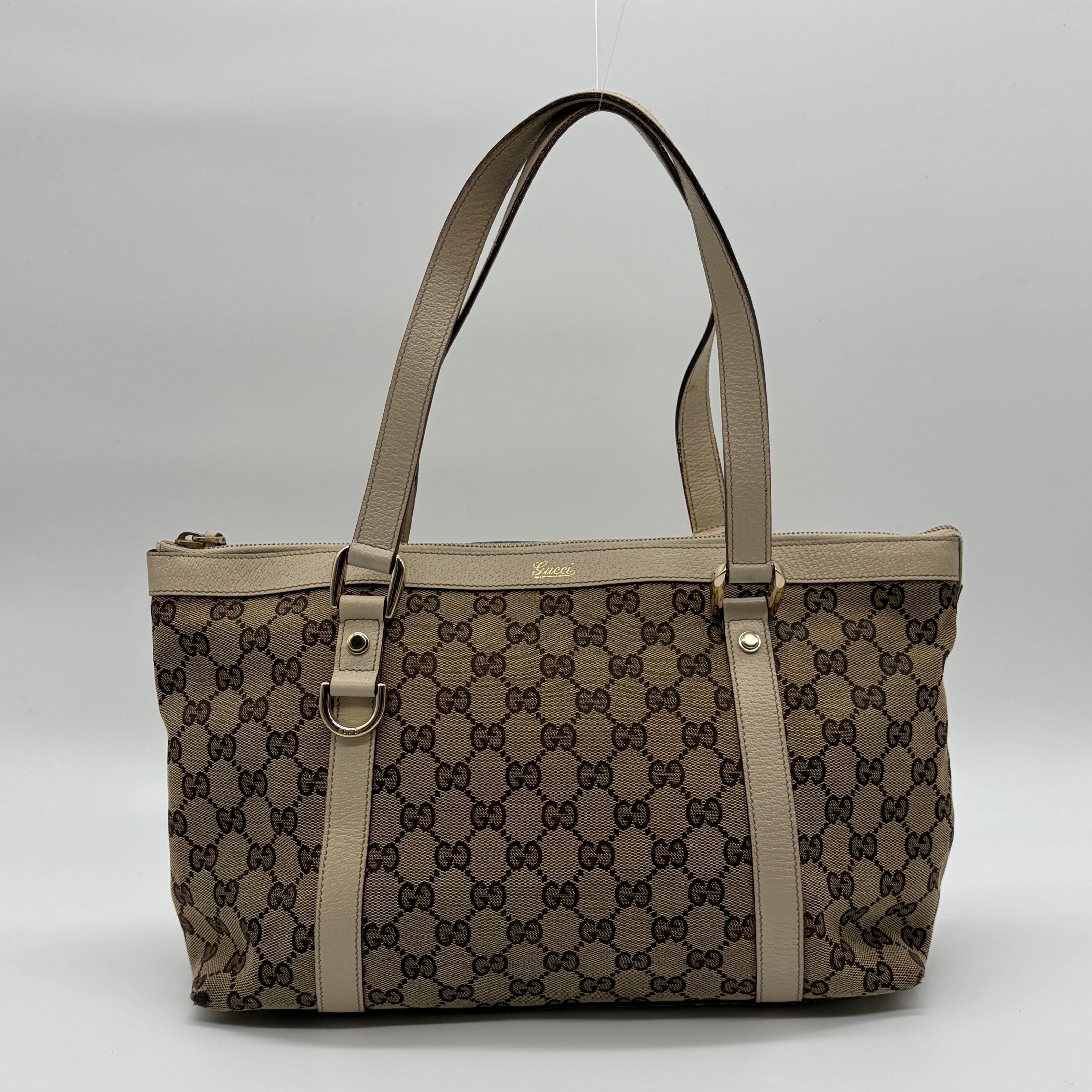 Gucci Abbey D-Ring Tote GG Canvas Beige Ivory Silber – Vintage