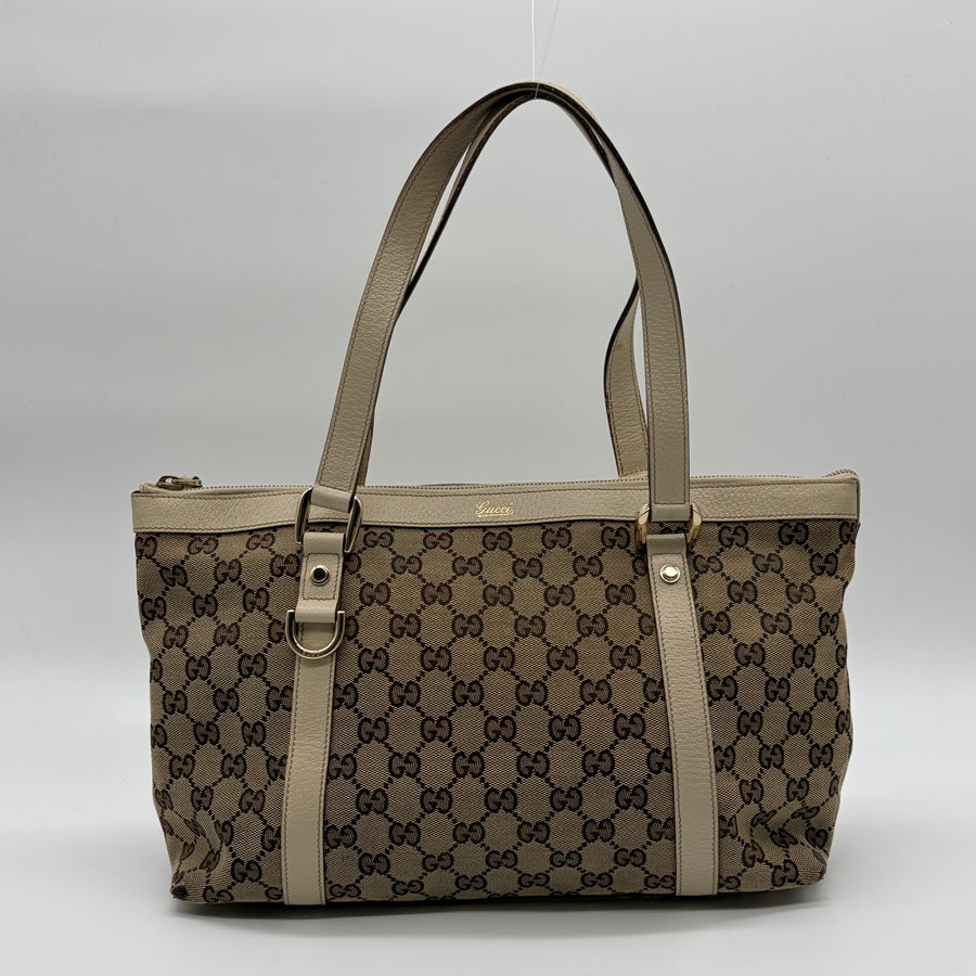 Gucci Abbey D-Ring Tote GG Canvas Beige Ivory Silber – vintage designer handbag