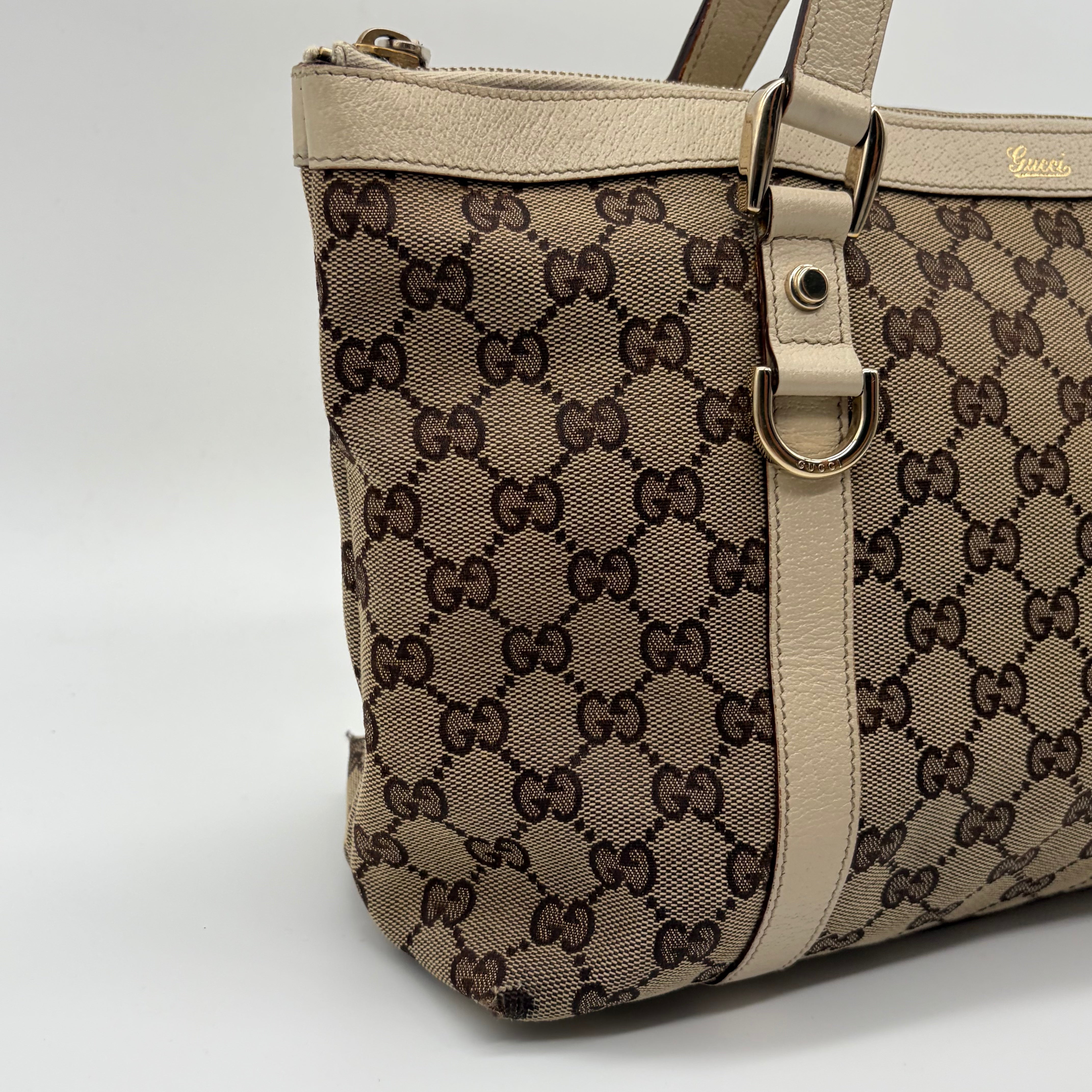 Gucci Abbey D-Ring Tote GG Canvas Beige Ivory Silber – Vintage