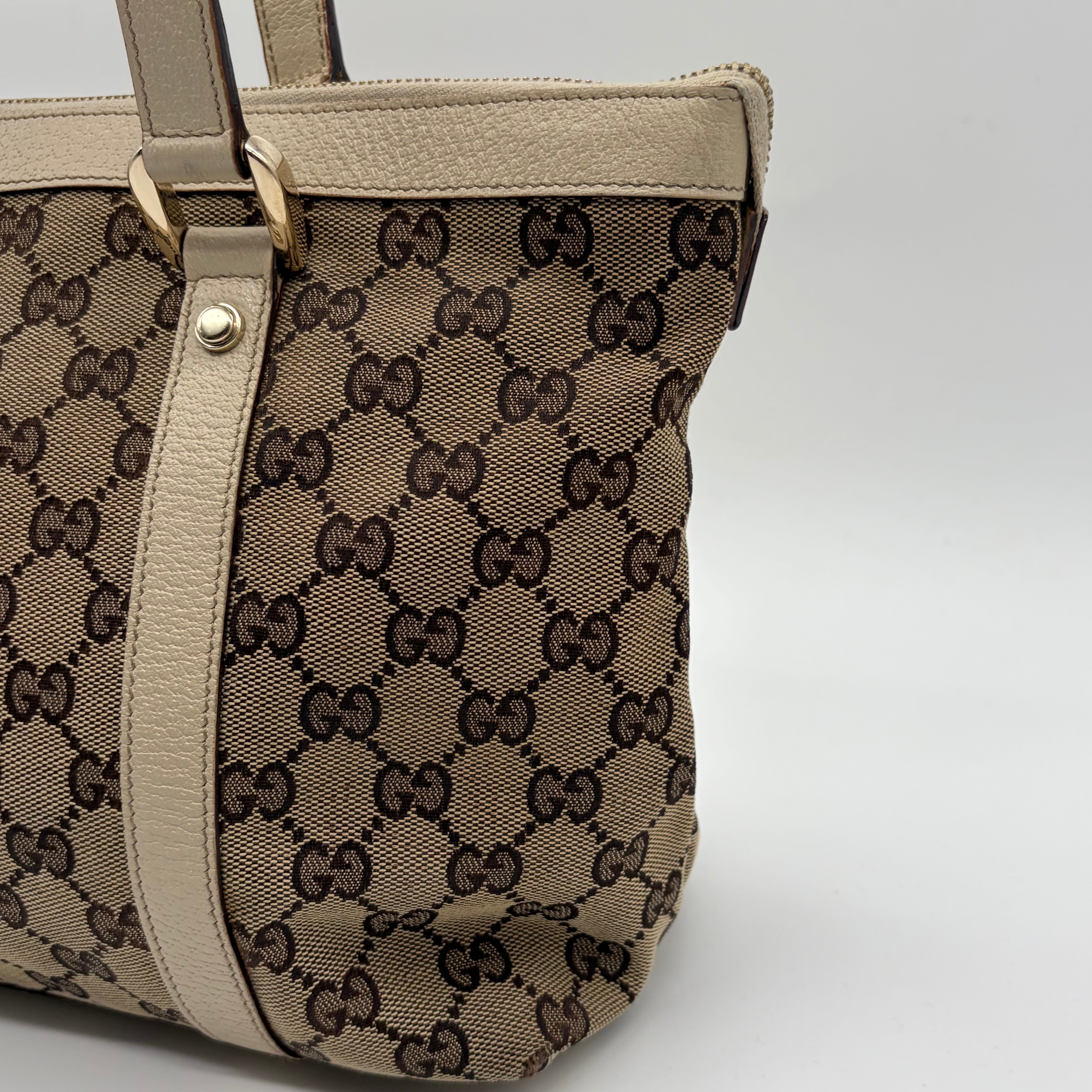Gucci Abbey D-Ring Tote GG Canvas Beige Ivory Silber – Vintage