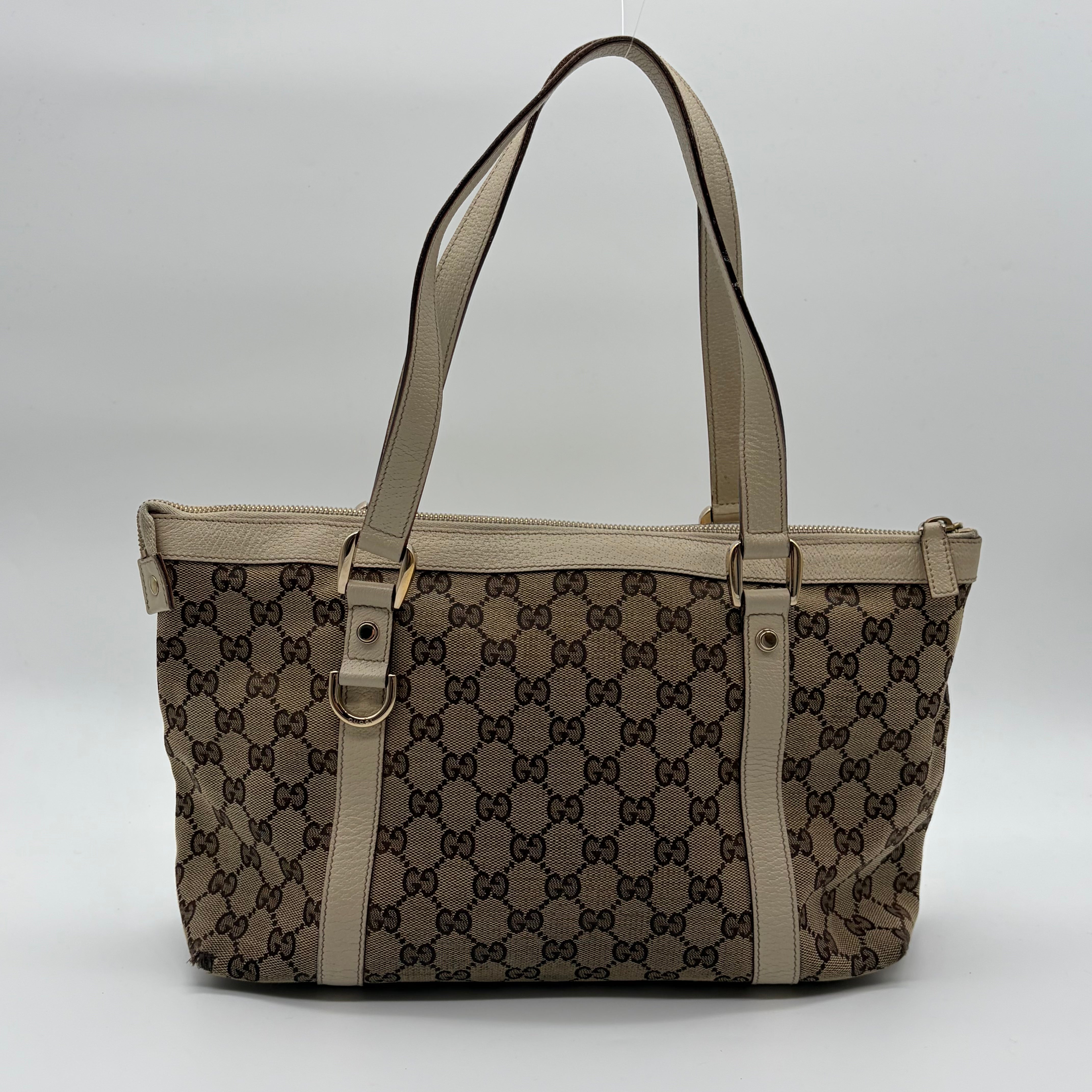 Gucci Abbey D-Ring Tote GG Canvas Beige Ivory Silber – Vintage