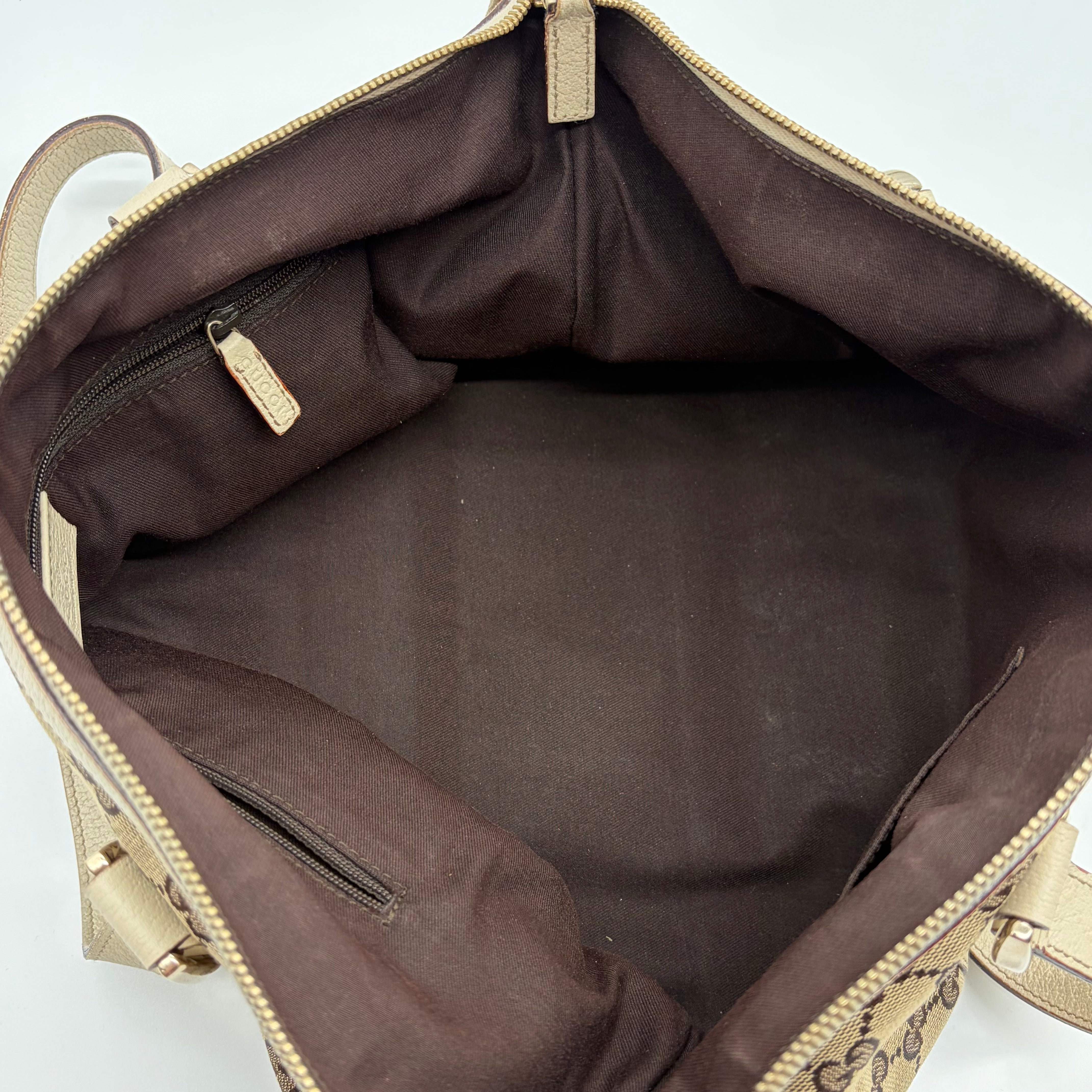 Gucci Abbey D-Ring Tote GG Canvas Beige Ivory Silber – Vintage