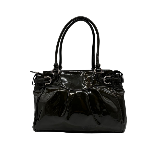 Salvatore Ferragamo Gancini Tote Lackleder Dunkelolive – Vintage