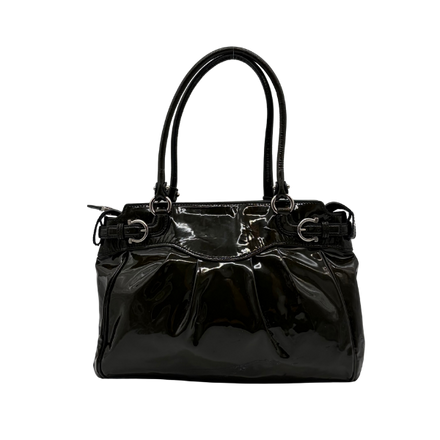 Salvatore Ferragamo Gancini Tote Lackleder Dunkelolive – Vintage